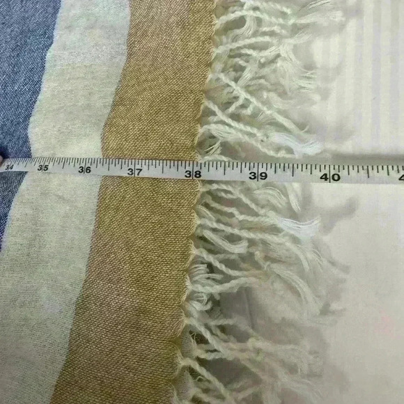 Lands' End Striped Linen Scarf Beige Cream Blue Nautical Coastal Summer Light - Picture 3 of 6